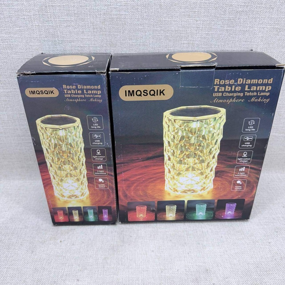 2 Pack IMQSQIK Rose Diamond Table Lamp Crystal LED RGB USB Rechargeable New